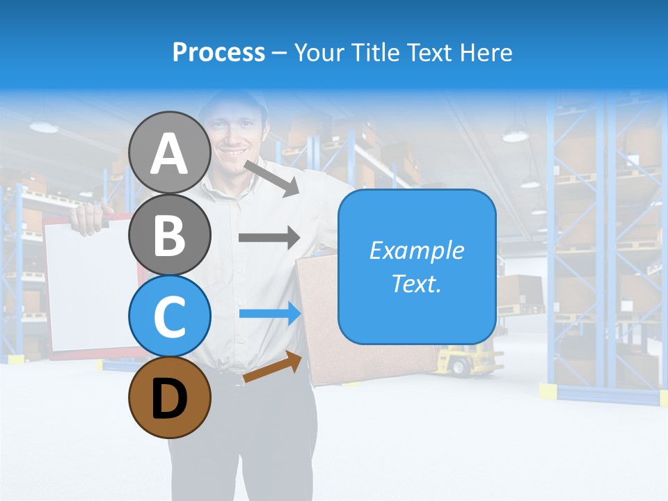 A Man Standing In A Warehouse Holding A Clipboard PowerPoint Template