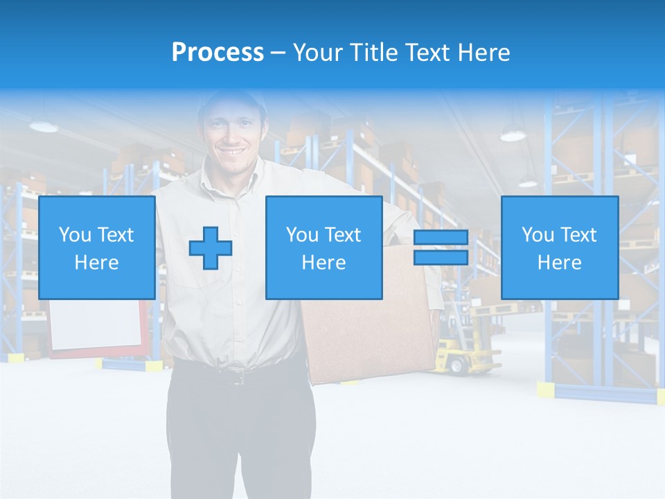 A Man Standing In A Warehouse Holding A Clipboard PowerPoint Template