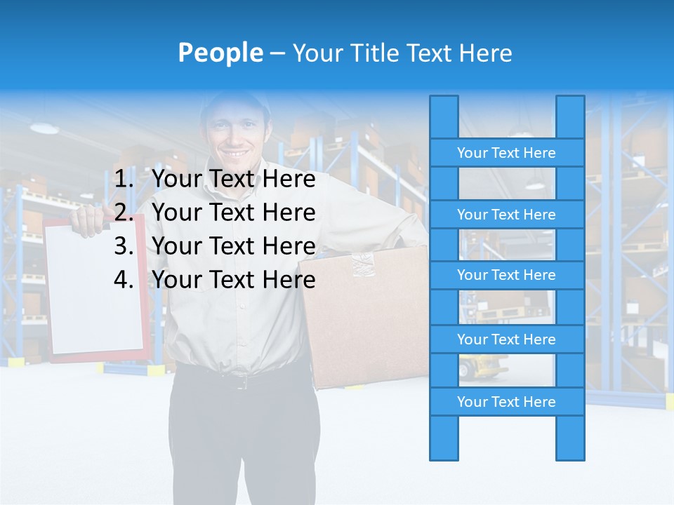 A Man Standing In A Warehouse Holding A Clipboard PowerPoint Template