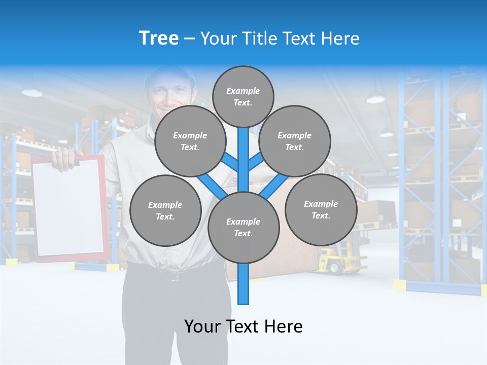 A Man Standing In A Warehouse Holding A Clipboard PowerPoint Template
