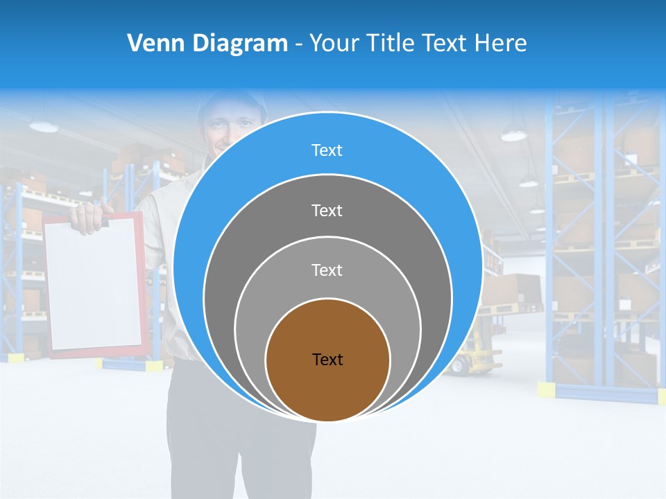 A Man Standing In A Warehouse Holding A Clipboard PowerPoint Template