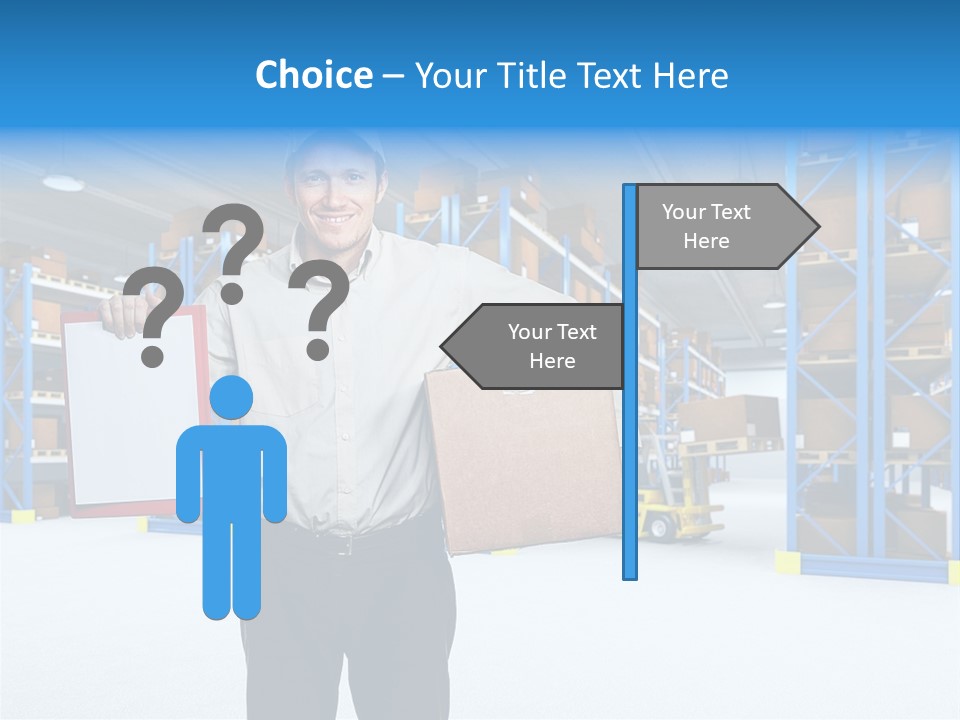 A Man Standing In A Warehouse Holding A Clipboard PowerPoint Template