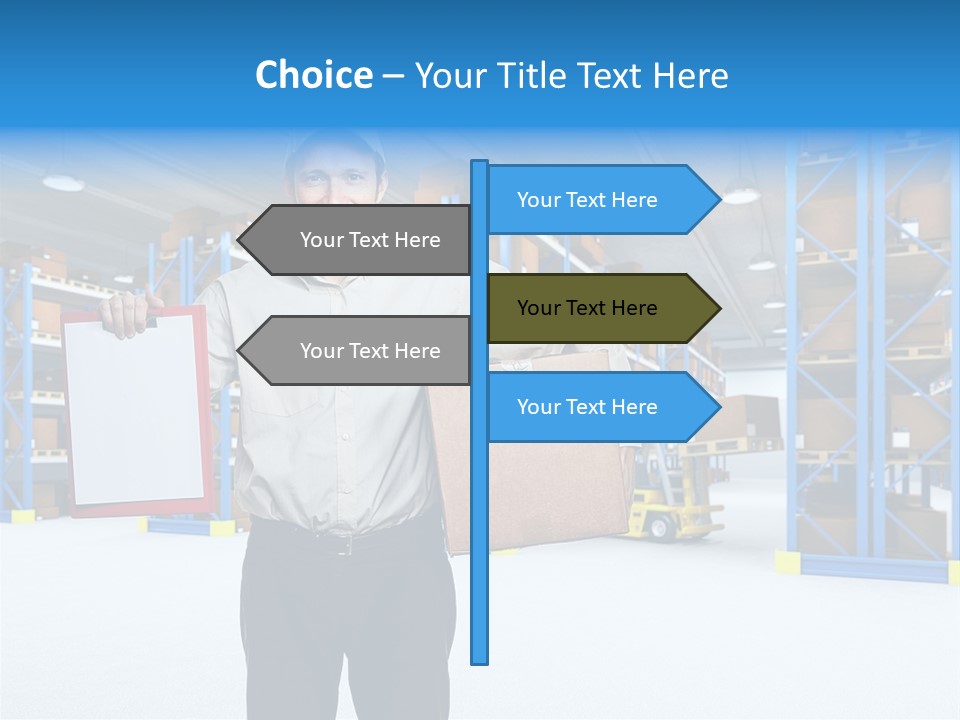 A Man Standing In A Warehouse Holding A Clipboard PowerPoint Template