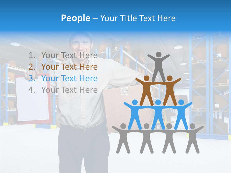 A Man Standing In A Warehouse Holding A Clipboard PowerPoint Template