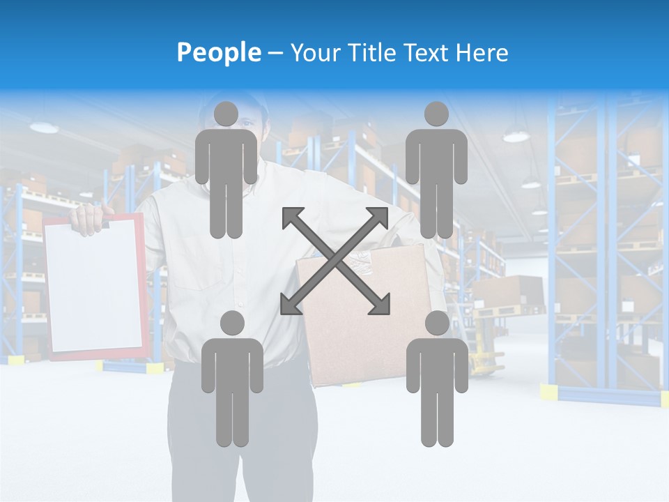 A Man Standing In A Warehouse Holding A Clipboard PowerPoint Template