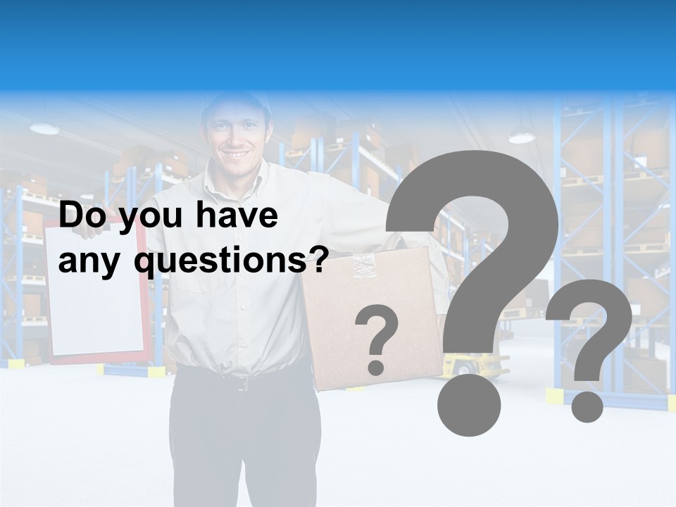 A Man Standing In A Warehouse Holding A Clipboard PowerPoint Template