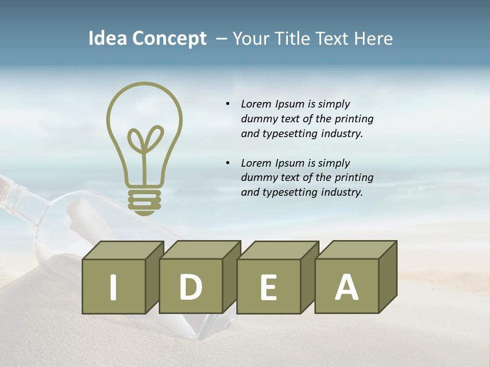 A Message In A Bottle On A Sandy Beach PowerPoint Template