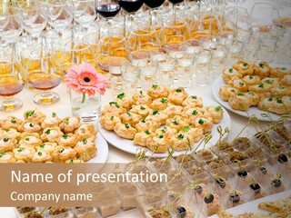 A Table Topped With Lots Of Desserts And Wine Glasses PowerPoint Template