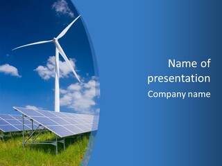 A Wind Turbine And Solar Panels In A Field PowerPoint Template