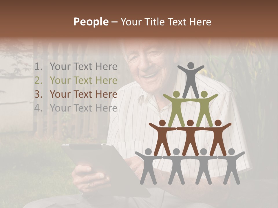 Digital Tablet Holding Happy PowerPoint Template