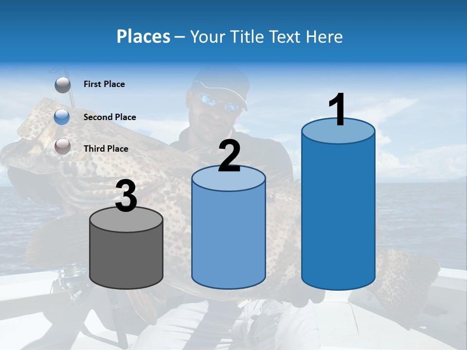 A Man On A Boat Holding A Large Fish PowerPoint Template