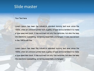 A Man On A Boat Holding A Large Fish PowerPoint Template