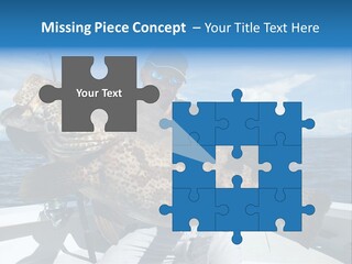 A Man On A Boat Holding A Large Fish PowerPoint Template