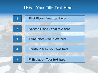 A Man On A Boat Holding A Large Fish PowerPoint Template