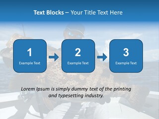 A Man On A Boat Holding A Large Fish PowerPoint Template