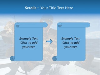 A Man On A Boat Holding A Large Fish PowerPoint Template