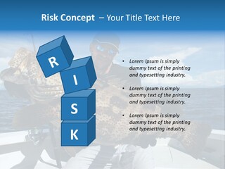 A Man On A Boat Holding A Large Fish PowerPoint Template