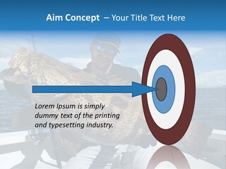 A Man On A Boat Holding A Large Fish PowerPoint Template