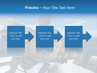 A Man On A Boat Holding A Large Fish PowerPoint Template