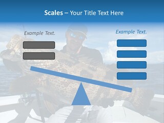A Man On A Boat Holding A Large Fish PowerPoint Template