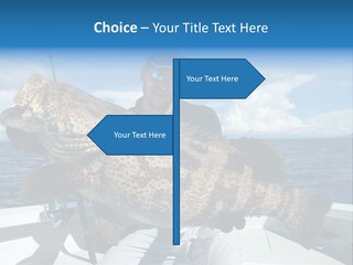 A Man On A Boat Holding A Large Fish PowerPoint Template
