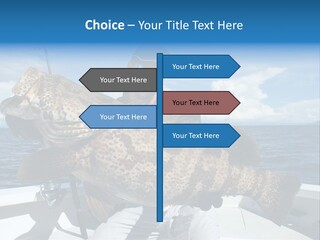A Man On A Boat Holding A Large Fish PowerPoint Template