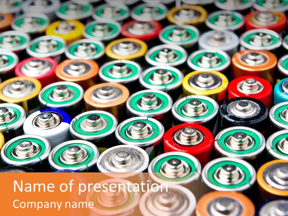 A Group Of Batteries With The Words Name Of Presentation PowerPoint Template