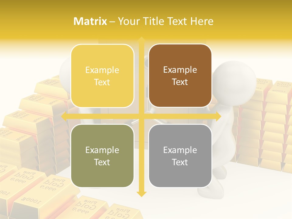 Two People Pushing A Safe In Front Of Stacks Of Gold Bars PowerPoint Template