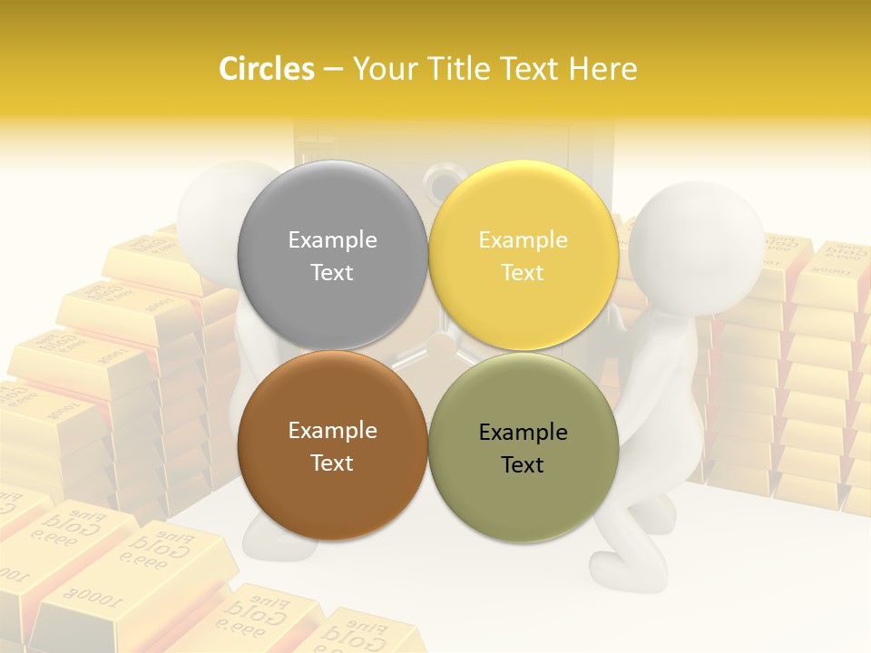 Two People Pushing A Safe In Front Of Stacks Of Gold Bars PowerPoint Template