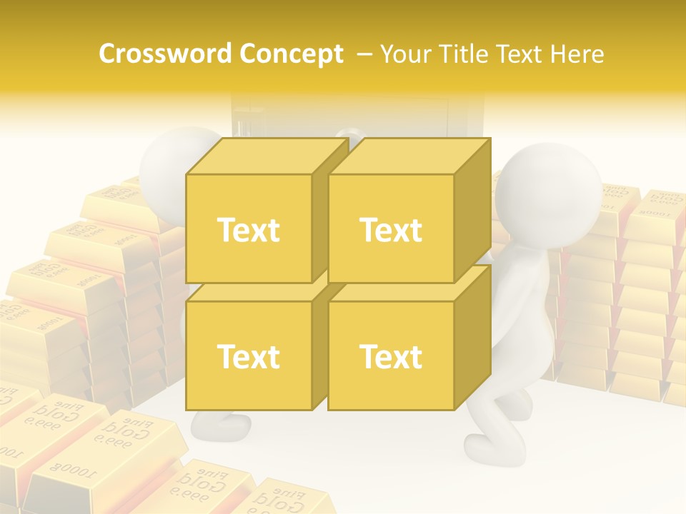 Two People Pushing A Safe In Front Of Stacks Of Gold Bars PowerPoint Template