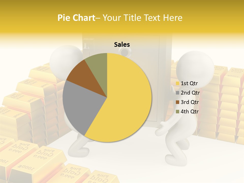 Two People Pushing A Safe In Front Of Stacks Of Gold Bars PowerPoint Template