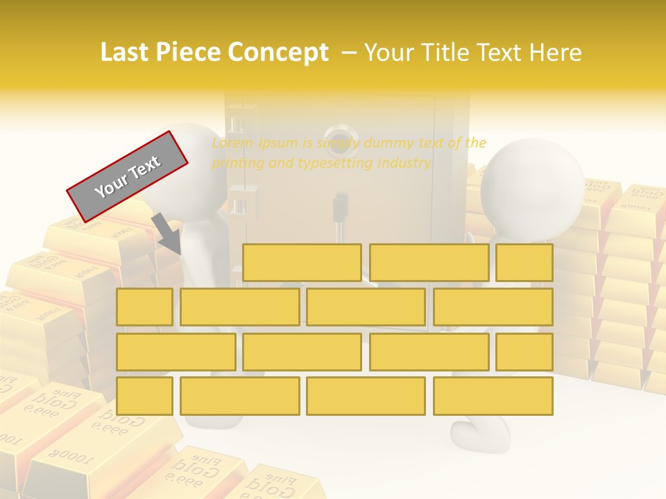Two People Pushing A Safe In Front Of Stacks Of Gold Bars PowerPoint Template