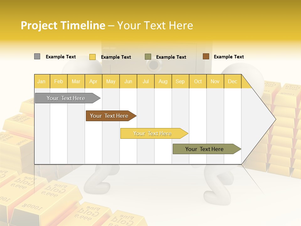 Two People Pushing A Safe In Front Of Stacks Of Gold Bars PowerPoint Template