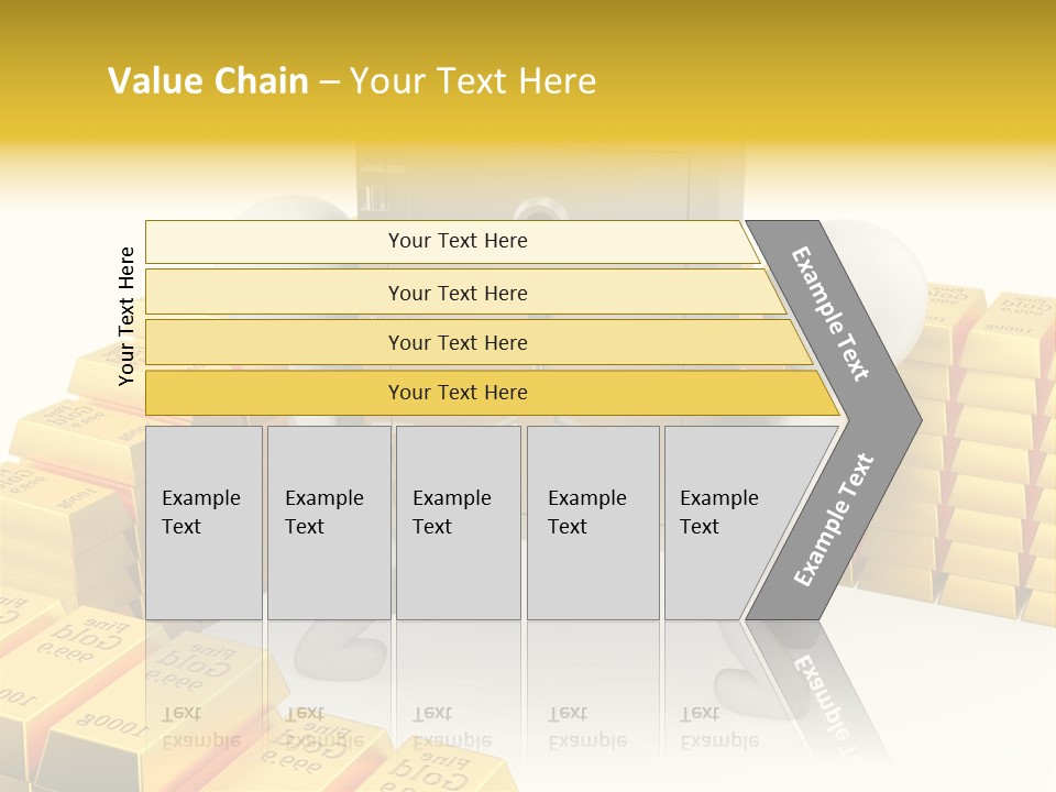 Two People Pushing A Safe In Front Of Stacks Of Gold Bars PowerPoint Template