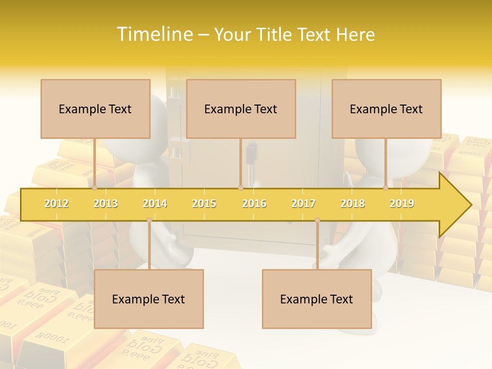 Two People Pushing A Safe In Front Of Stacks Of Gold Bars PowerPoint Template