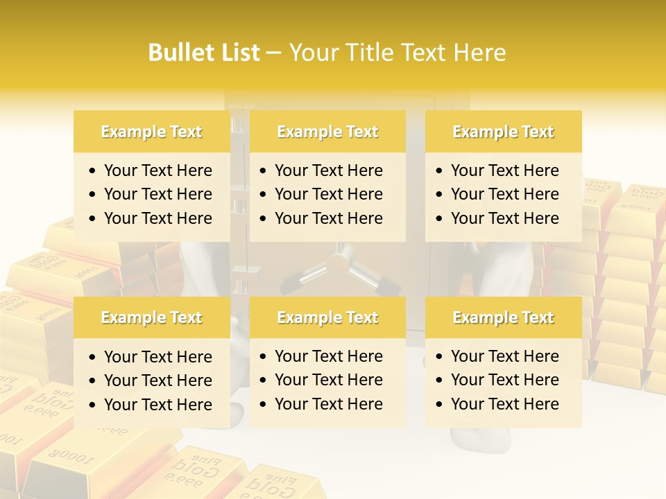 Two People Pushing A Safe In Front Of Stacks Of Gold Bars PowerPoint Template