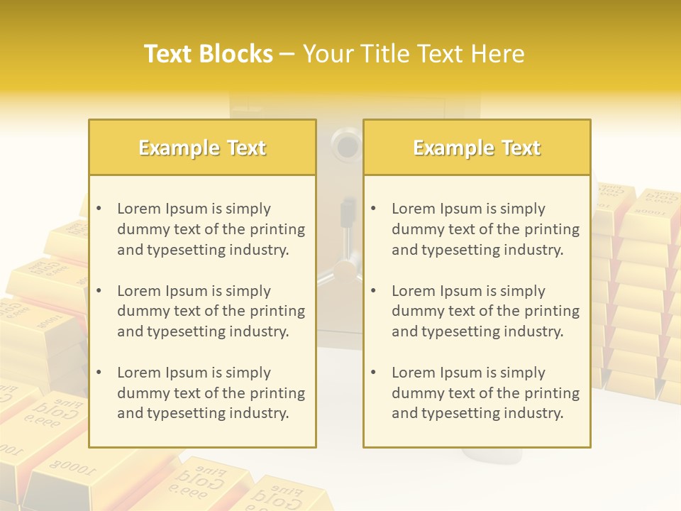 Two People Pushing A Safe In Front Of Stacks Of Gold Bars PowerPoint Template