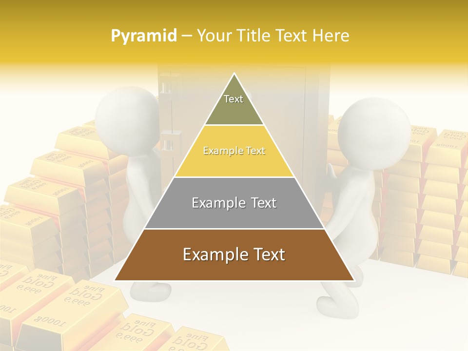 Two People Pushing A Safe In Front Of Stacks Of Gold Bars PowerPoint Template