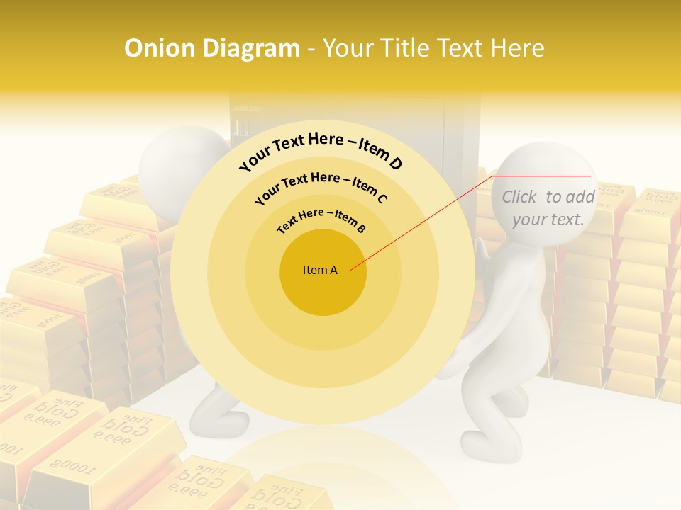 Two People Pushing A Safe In Front Of Stacks Of Gold Bars PowerPoint Template