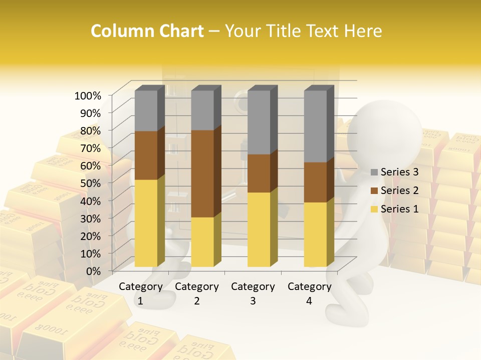 Two People Pushing A Safe In Front Of Stacks Of Gold Bars PowerPoint Template