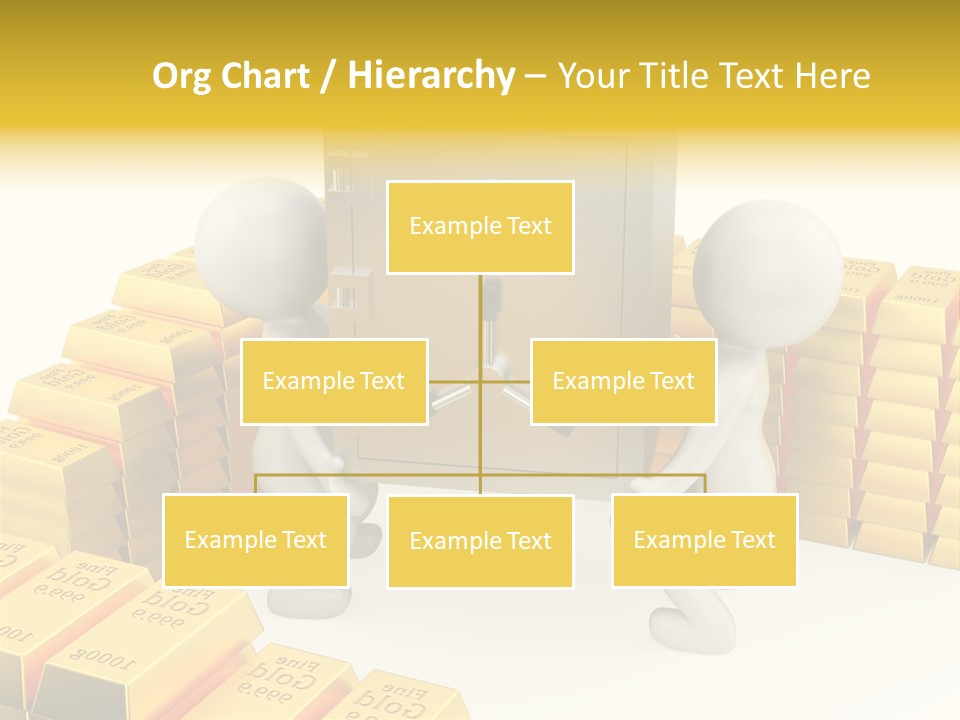 Two People Pushing A Safe In Front Of Stacks Of Gold Bars PowerPoint Template