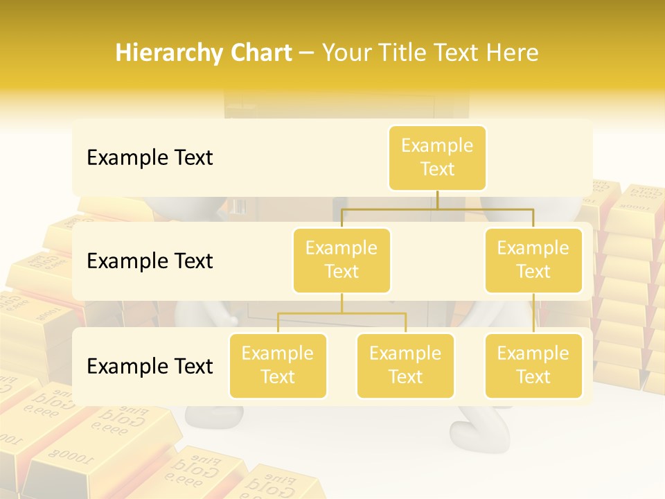 Two People Pushing A Safe In Front Of Stacks Of Gold Bars PowerPoint Template