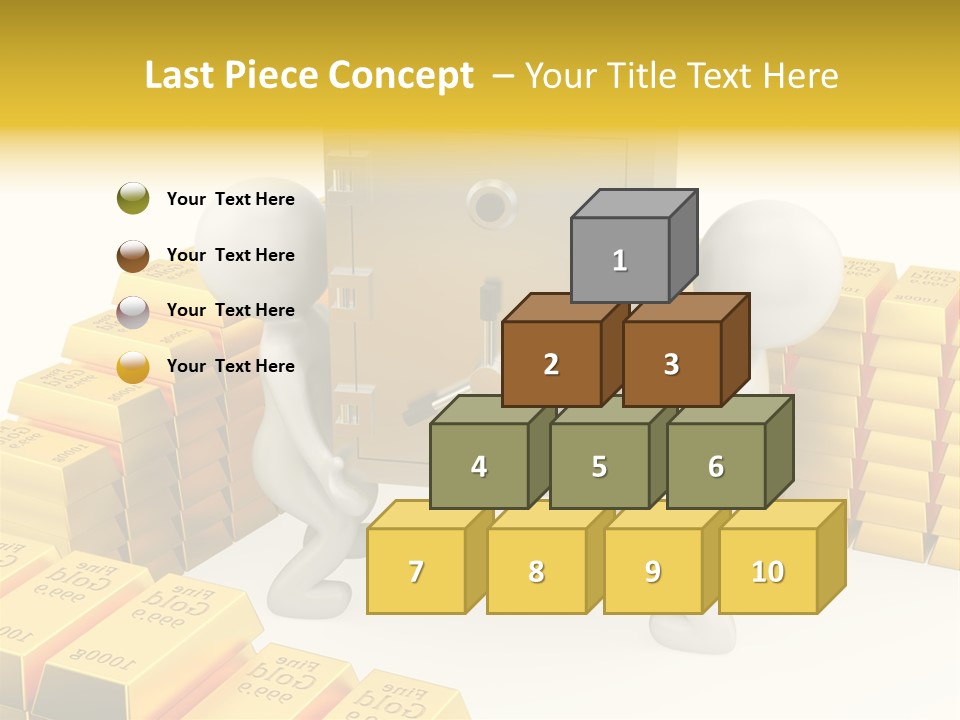 Two People Pushing A Safe In Front Of Stacks Of Gold Bars PowerPoint Template