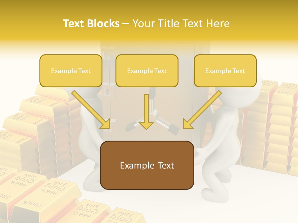 Two People Pushing A Safe In Front Of Stacks Of Gold Bars PowerPoint Template