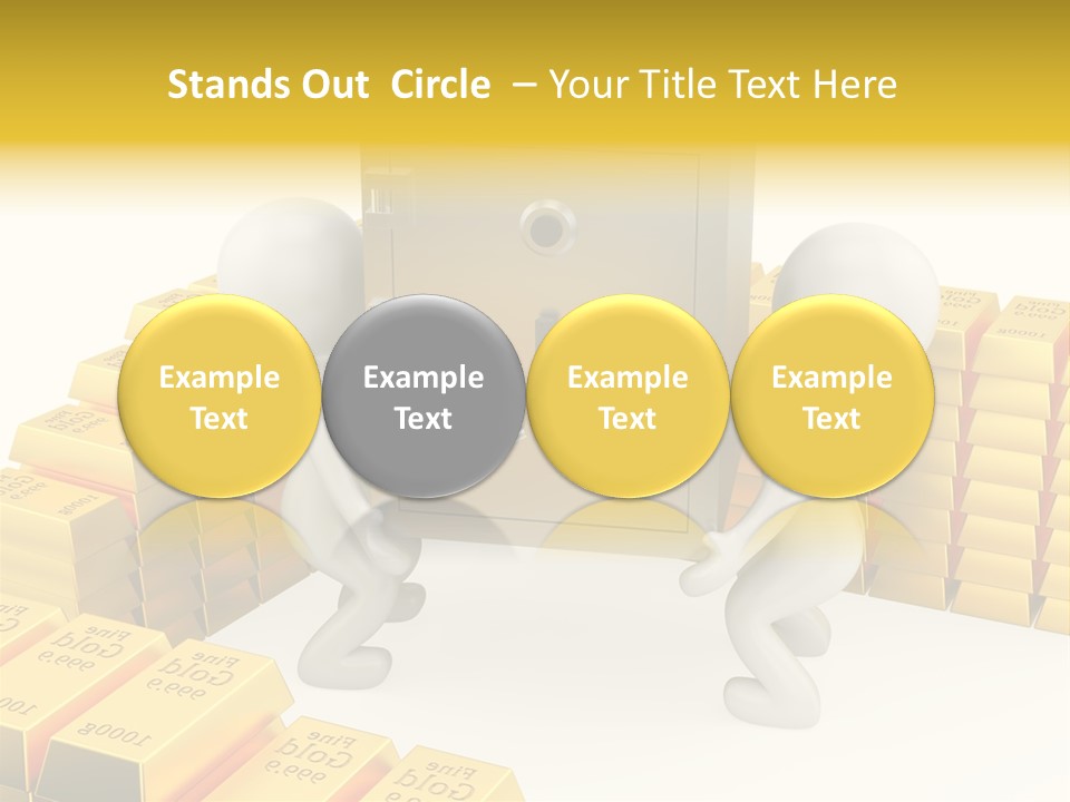 Two People Pushing A Safe In Front Of Stacks Of Gold Bars PowerPoint Template