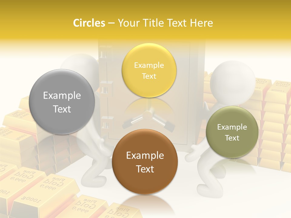 Two People Pushing A Safe In Front Of Stacks Of Gold Bars PowerPoint Template