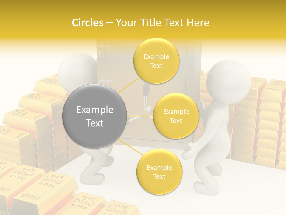 Two People Pushing A Safe In Front Of Stacks Of Gold Bars PowerPoint Template