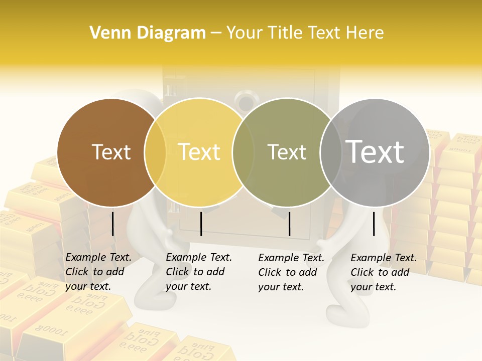 Two People Pushing A Safe In Front Of Stacks Of Gold Bars PowerPoint Template