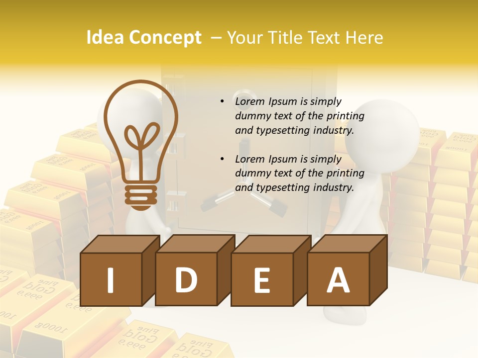 Two People Pushing A Safe In Front Of Stacks Of Gold Bars PowerPoint Template