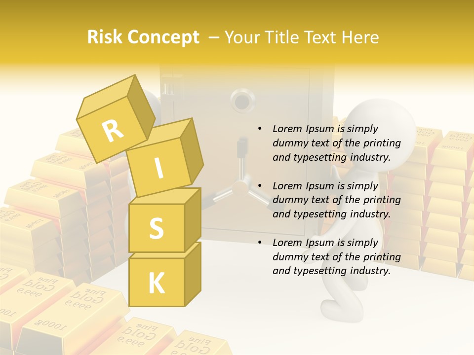 Two People Pushing A Safe In Front Of Stacks Of Gold Bars PowerPoint Template